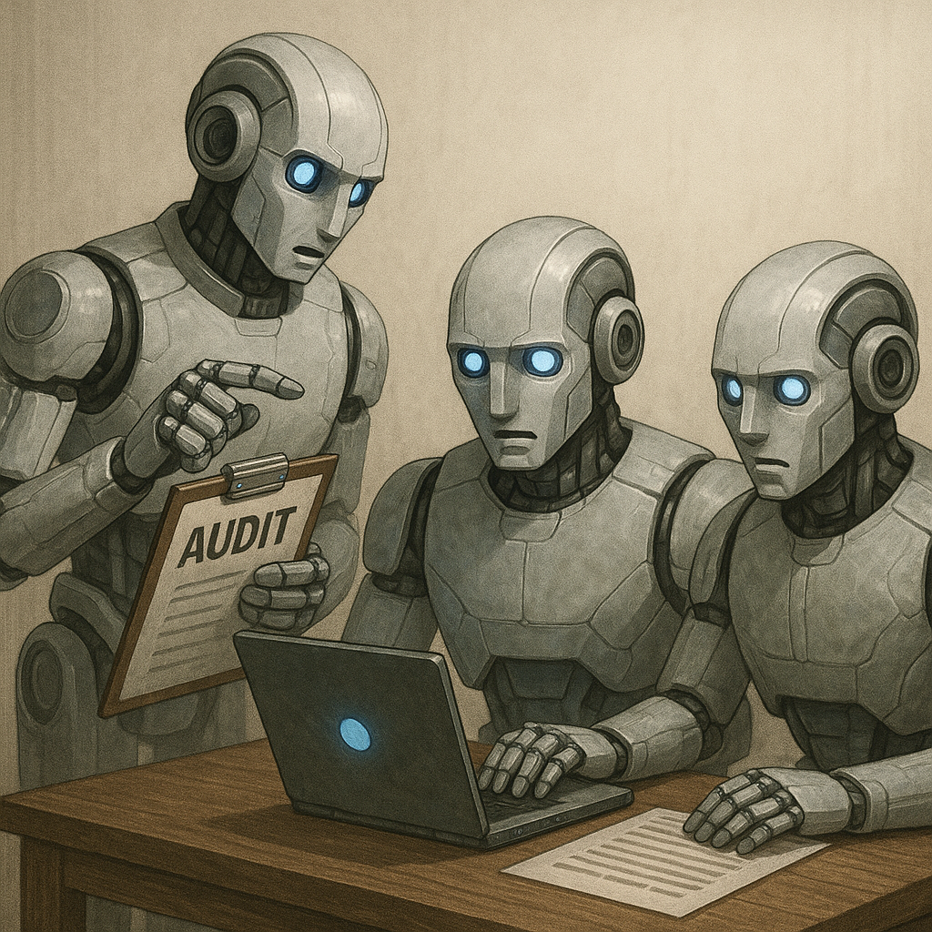 AI audit team reviewing infrastructure changes
